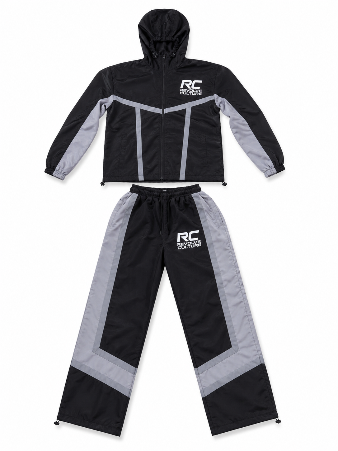 Black Reflective Windbreaker Set